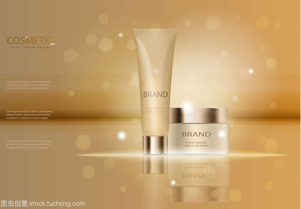 優雅的化妝品。綠松石奶油面具瓶隔離帶亮片。皮膚調色劑廣告模板、 化妝品產品海報、 保濕霜或液體瓶包裝設計。3d 矢量圖